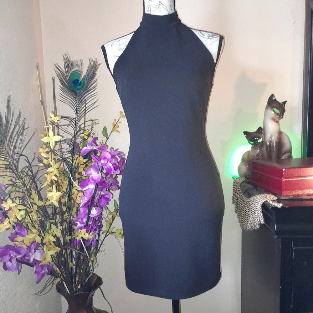 Urban Outfitters Halter Neck Keyhole Open Back Bodycon Ribbed Little Black Dress